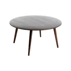 Table basse ronde à quatre pieds en bois de manguier brun - Ø 79,5 x H 40,5 cm