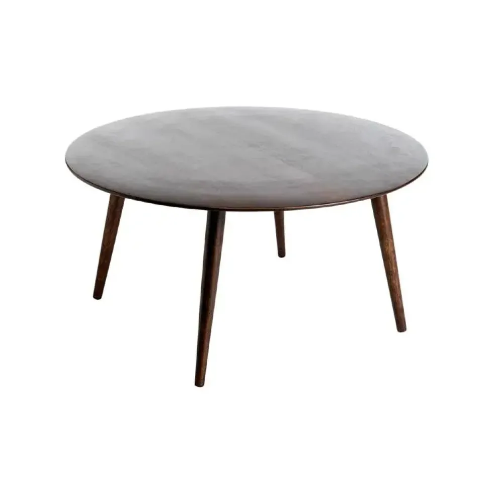 Table basse ronde à quatre pieds en bois de manguier brun - Ø 79,5 x H 40,5 cm