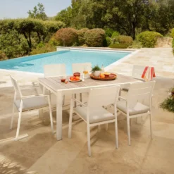 Table Calla avec allonges coloris blanc en aluminium - 160/240 x 100 cm