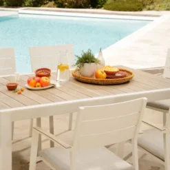 Table Calla avec allonges coloris blanc en aluminium - 160/240 x 100 cm
