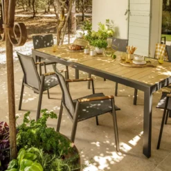 Table Calla naturel avec allonges coloris bois en aluminium - 220/340 x 100 cm