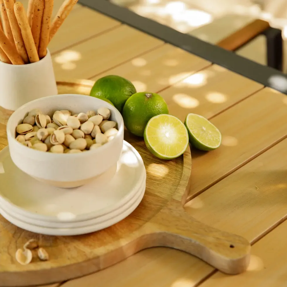Table Calla naturel avec allonges coloris bois en aluminium - 220/340 x 100 cm
