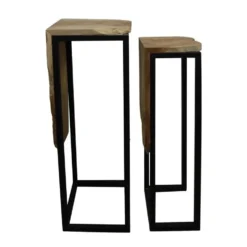 Table d’appoint en teck à socle noir - 29 x 28 x 77 cm