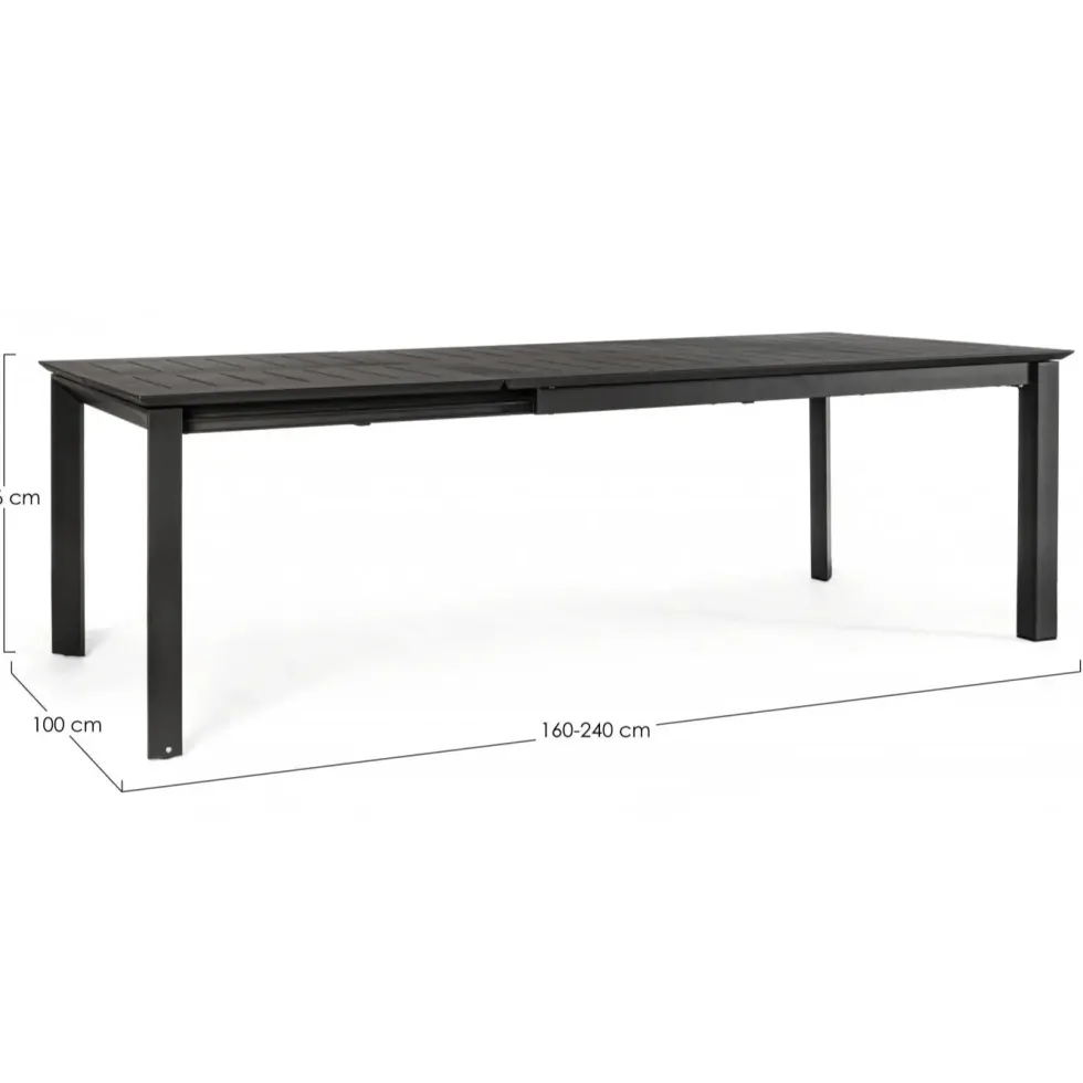 Table de jardin extensible anthracite BIZZOTTO konnor - 160/240x100cm