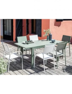 Table de jardin extensible en aluminium, crème - PROLOISIRS GENES - L.110/170 x H.70 cm