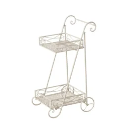 Étagère chariot à 2 étages blanche en fer enduit de poudre Marisa - 43 x 36,9 x 76,2 cm