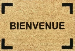Tapis brosse coco écru imprimé noir Sweetsol Bienvenue - 60 x 40 cm