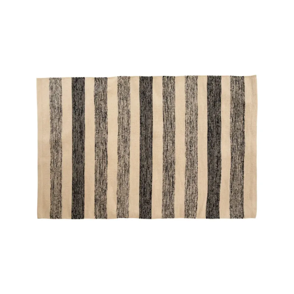 Tapis tissé à rayures blanches et bleues en coton - 80 x 120 cm