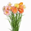 Tige de pavot artificiel 3 fleurs colorées et herbe - 68 cm