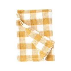 Torchon vichy blanc et jaune en coton - 70 x 50 cm