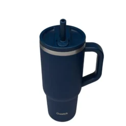 Travel cup isotherme en inox avec bouchon étanche Qwetch Matt bleu nuit - 900 ml