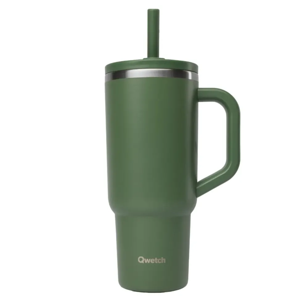 Travel cup isotherme en inox avec bouchon étanche Qwetch Matt kaki - 900 ml
