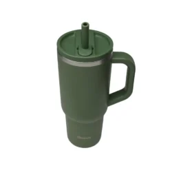 Travel cup isotherme en inox avec bouchon étanche Qwetch Matt kaki - 900 ml
