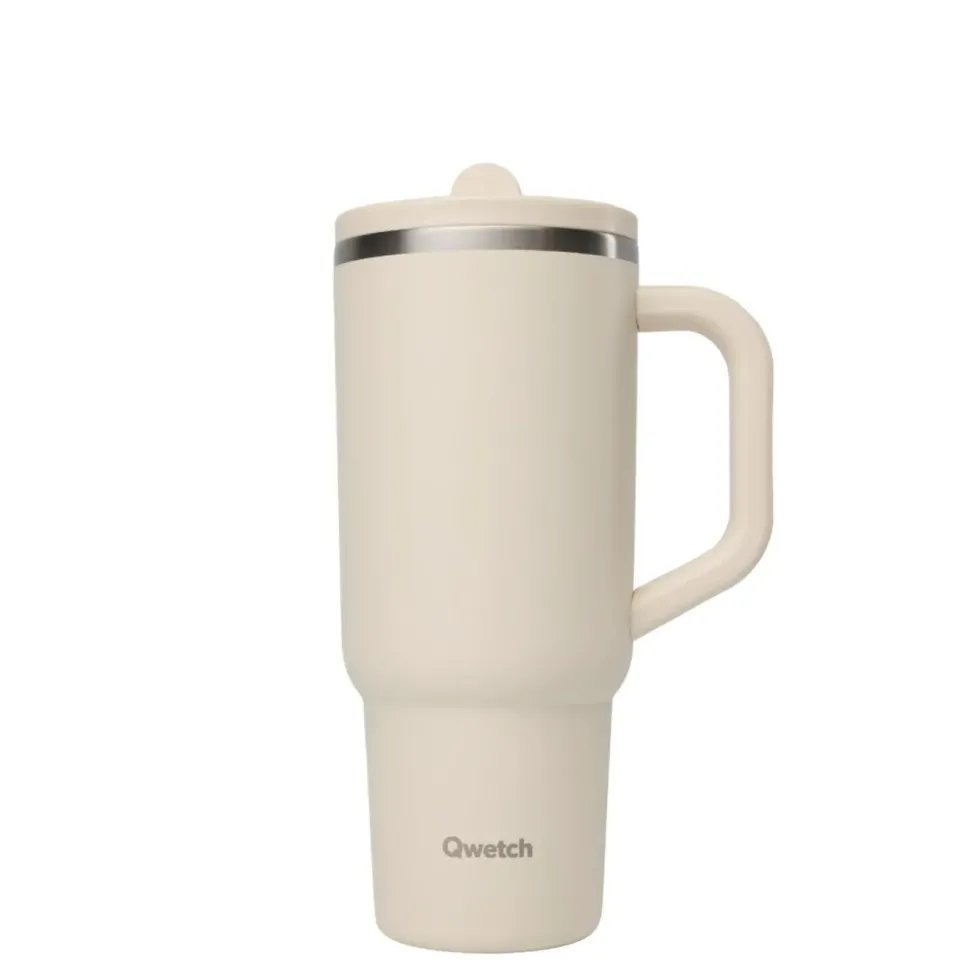 Travel cup isotherme en inox avec bouchon étanche Qwetch Matt sable - 900 ml
