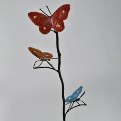 Tuteur métal 3 papillons peints main