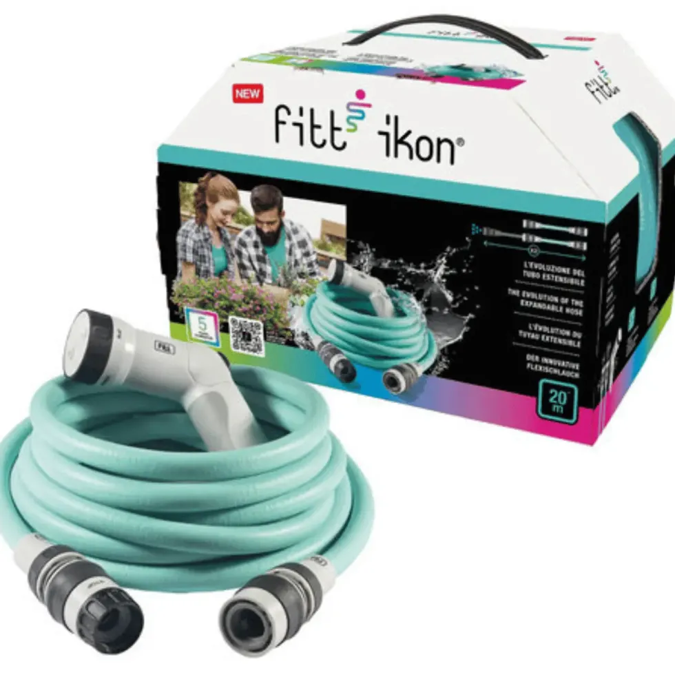 Tuyau extensible bleu aquamarine avec accessoires et pistolet multijet Fitt Ikon - 20 m