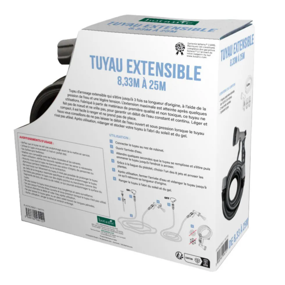 Tuyau extensible de 8,33 m à 25 m botanic® - Kit complet léger compact et équipé