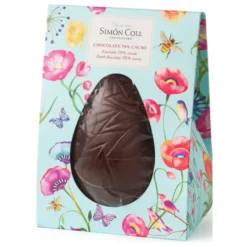 Œuf en chocolat noir 70% dans boite fleurie bleue Simon Coll - 150 g