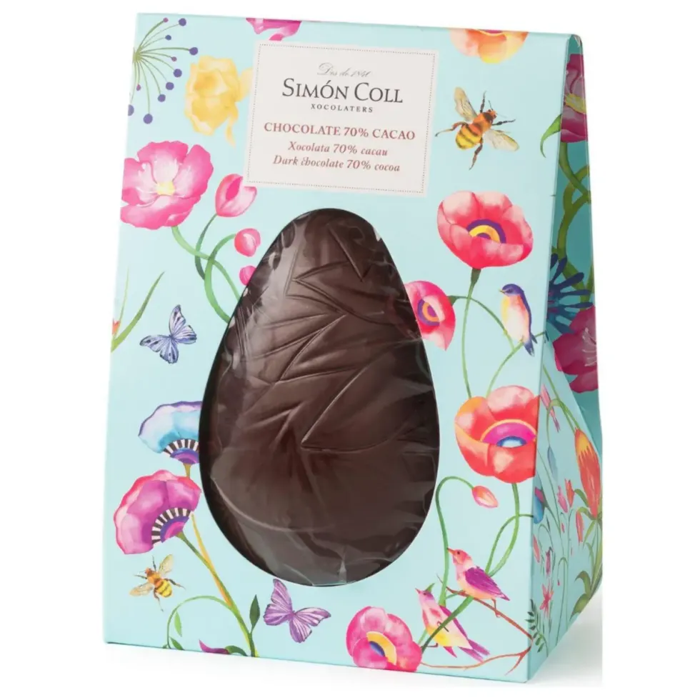 Œuf en chocolat noir 70% dans boite fleurie bleue Simon Coll - 150 g
