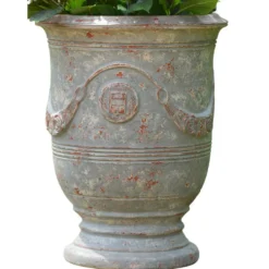 Vase Anduze patine grise en terre cuite émaillée H 80 x Ø 66 cm