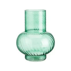 Vase boule strié en verre vert - Ø 18 x H 23 cm
