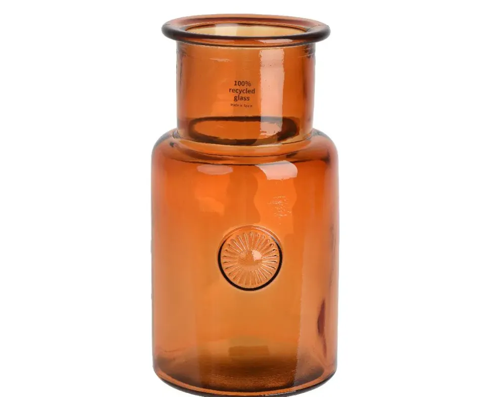 Vase bouteille en verre transparent orange - Ø 14 x H 28 cm