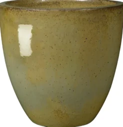 Vase en terre cuite émaillée artisanale coloris vert Deroma Tonkin Avocado 8/9 - Ø 46 x H 46 cm