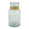 Vase en verre recyclé vert transparent et raphia - Ø 15 x 28 cm