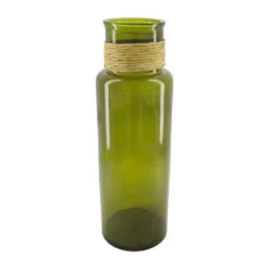 Vase vert olive en verre recyclé et raphia - Ø 15 x H 45 cm