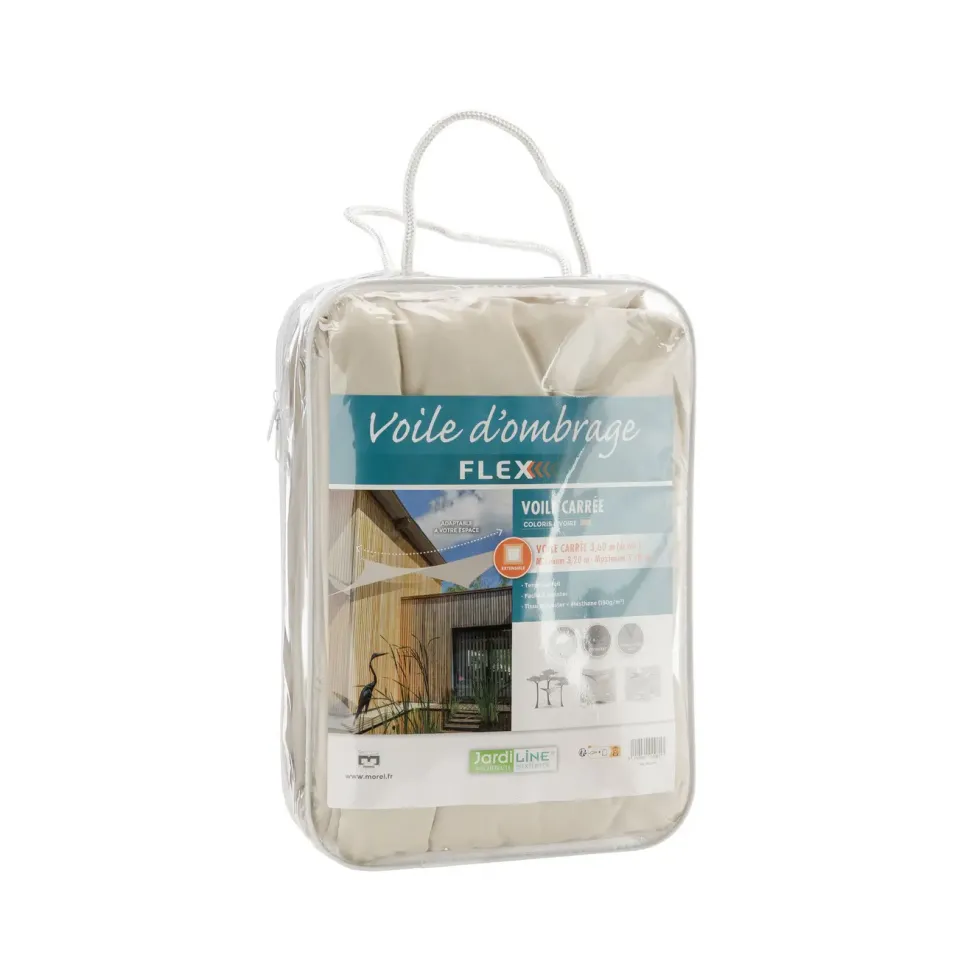 Voile ombrage ivoire 3,6 m carré extensible